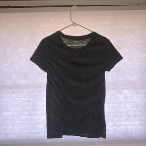 short sleeve. dark green. striped